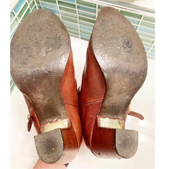 MIISTA Cognac Leather & Brass heeled Booties SZ: 7.5 (38) - Picture 8 of 14
